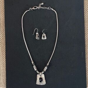 Sterling-Style Silver Necklace and Earring Set with Black Stone